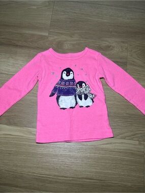 Carter's Bright Pink Long-Sleeve Tee with Penguin Pair Graphic